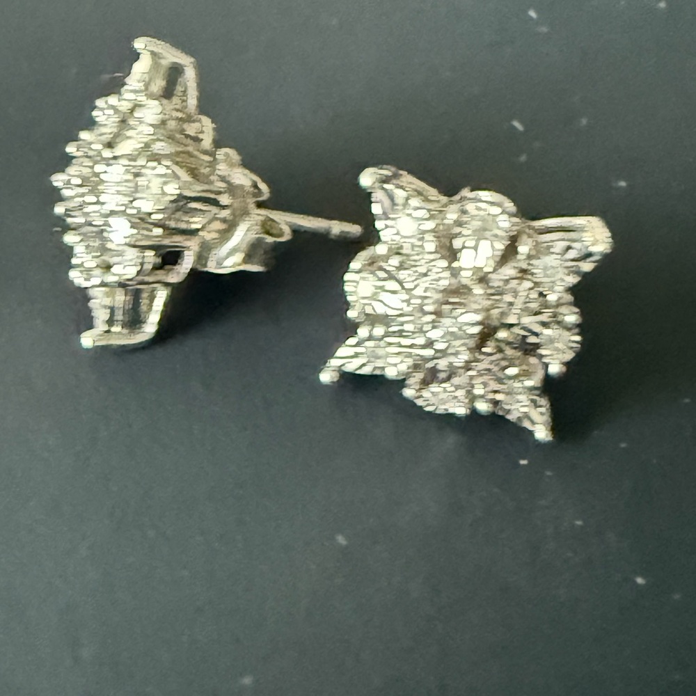 Diamond and Sterling Silver Floral Stud Earrings